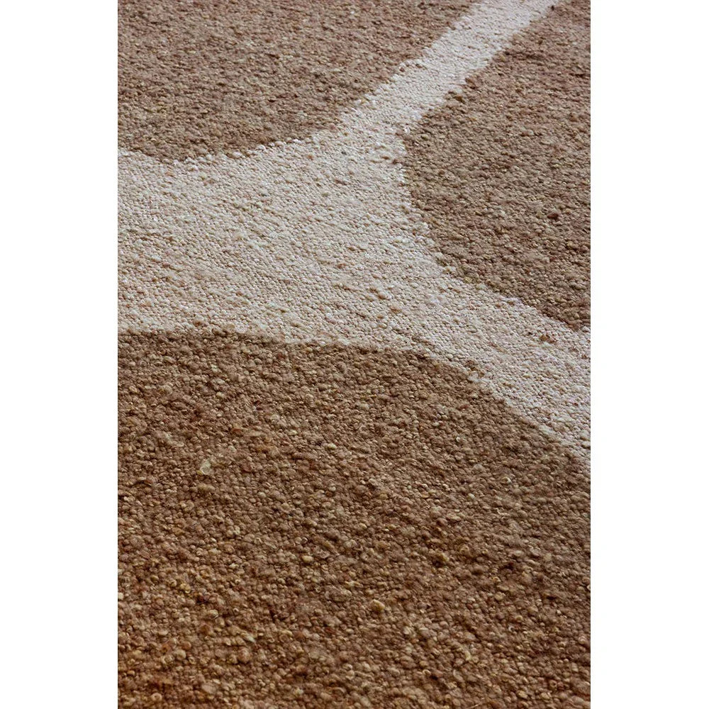 Brink & Campman Craft Fundament Caramel Rug featuring abstract geometric pattern in caramel, brown and cream on beige, hand-tufted wool