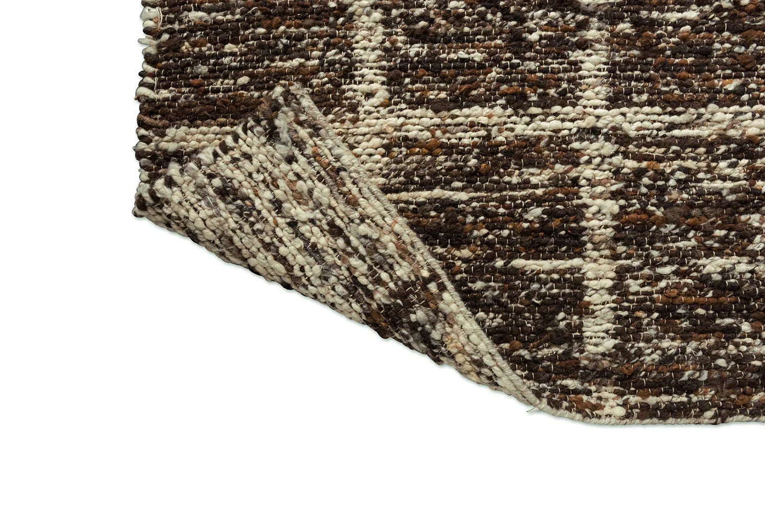B&C Craft Jack Bear Brown Designer Rug featuring textured geometric pattern in chocolate brown, cream, taupe on white background, hand-tufted wool