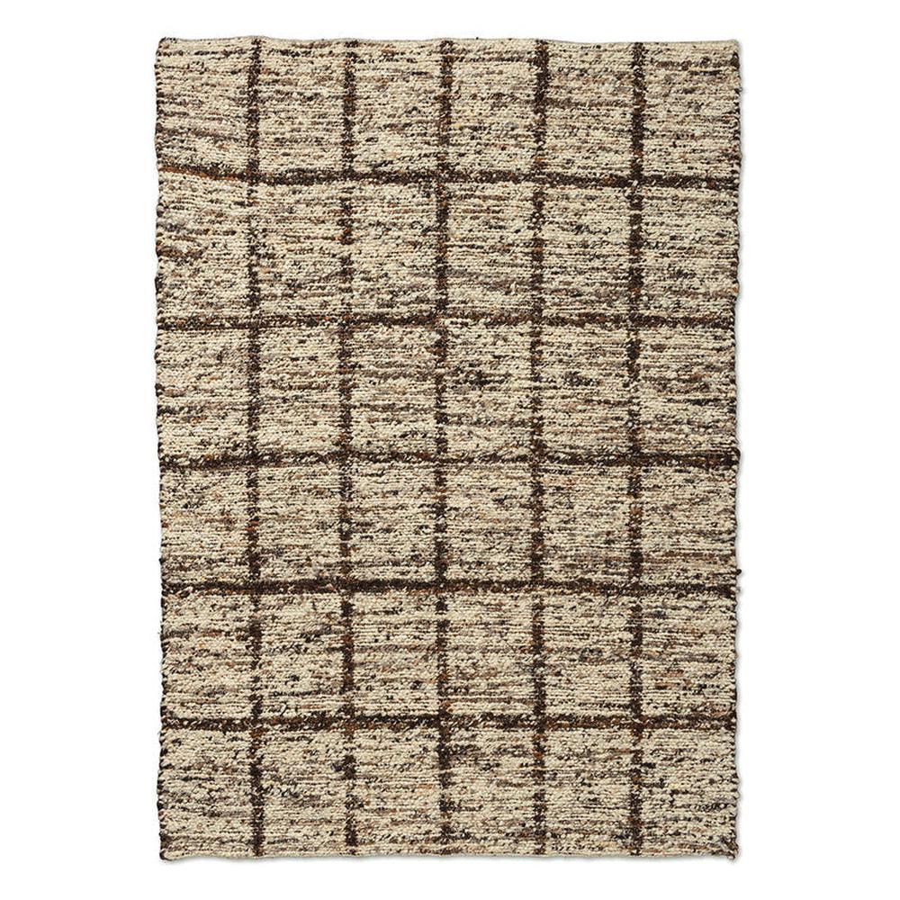 Brink and Campman Craft Jack Bear Brown handwoven wool rug featuring irregular grid pattern in warm brown and cream tones, reversible flatweave with artisan texture.