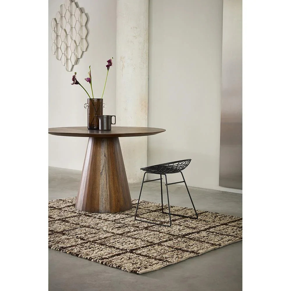 B&C Craft Jack Bear Brown rug featuring geometric lattice in chocolate brown, camel, cream on beige background, hand-tufted wool