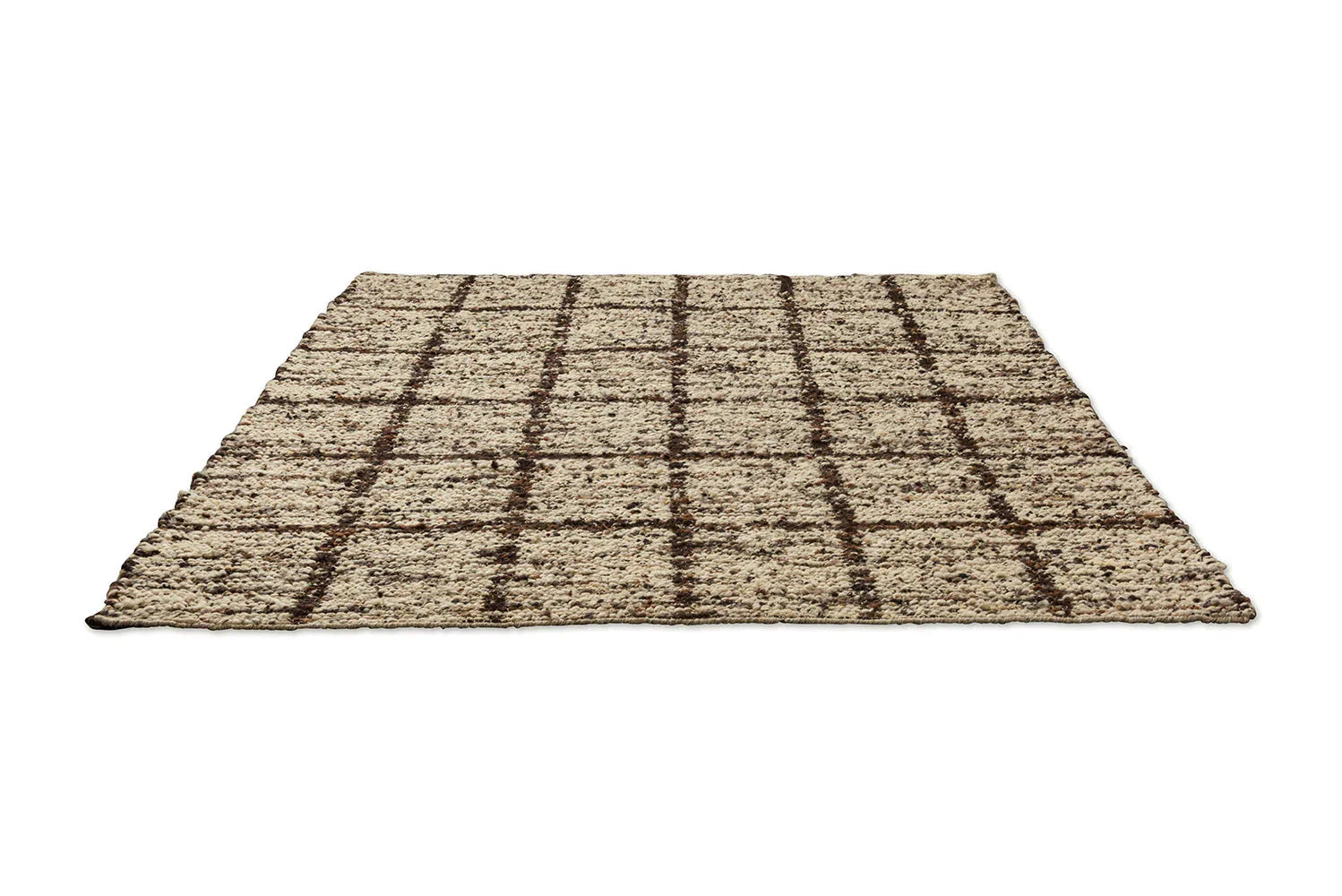 B&C Craft Jack Bear Brown Rug featuring plaid grid in cream, beige and chocolate brown on taupe background, hand-tufted wool