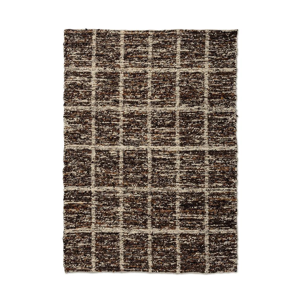 B&C Craft Jack Bear Brown Designer Rug featuring grid pattern in brown, cream and beige on taupe background, hand-tufted wool
