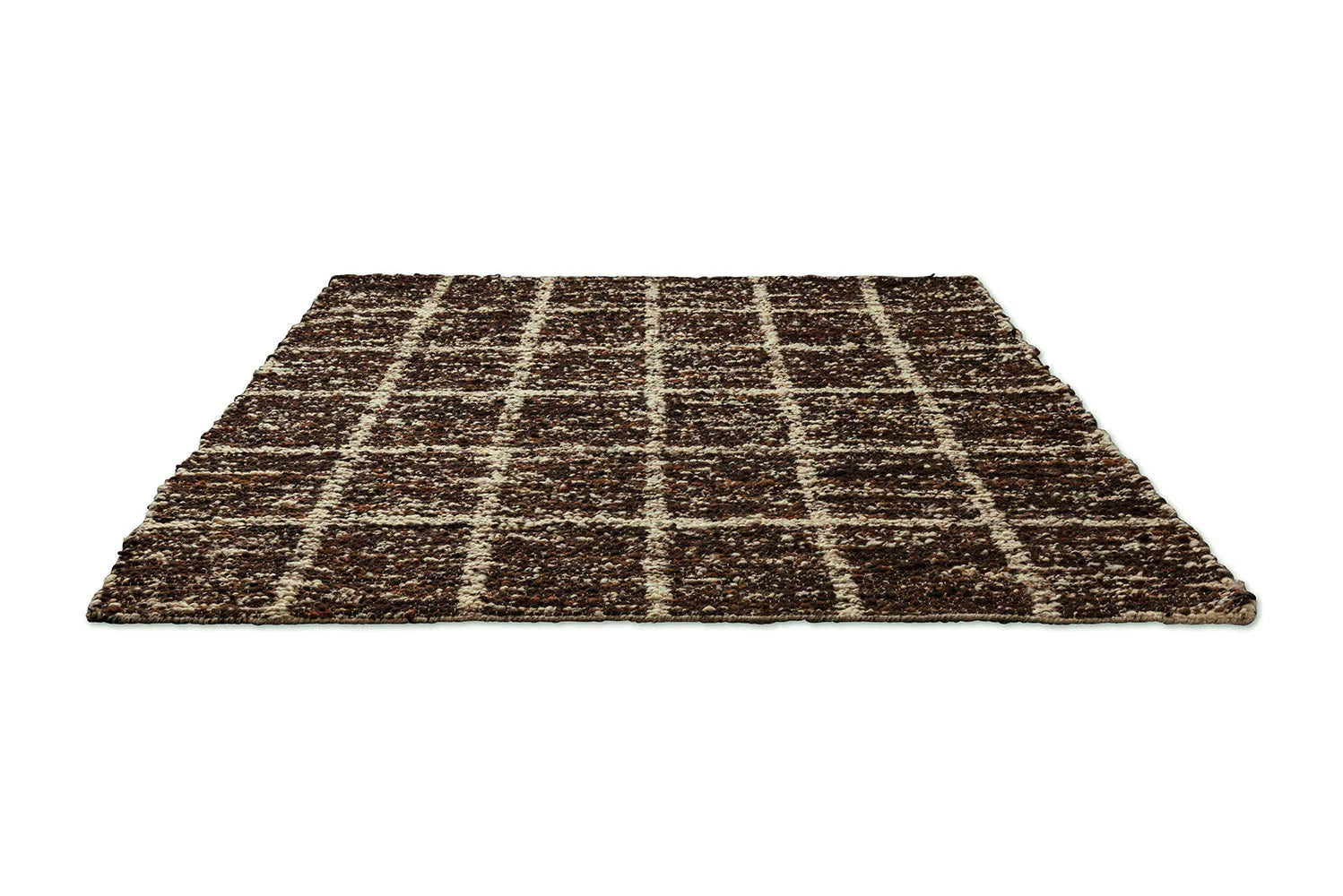 B&C Craft Jack Bear Brown Rug featuring shaggy grid pattern in dark brown, cream and tan on neutral background, hand-tufted wool