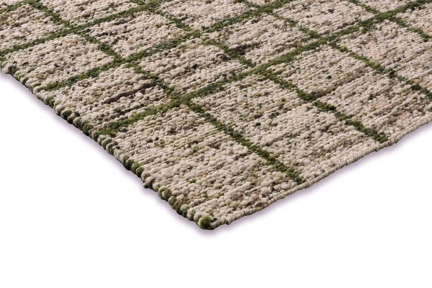 B&C Craft Jack Hunter Green Designer Rug featuring grid pattern in hunter green and ivory on cream background, hand-tufted wool
