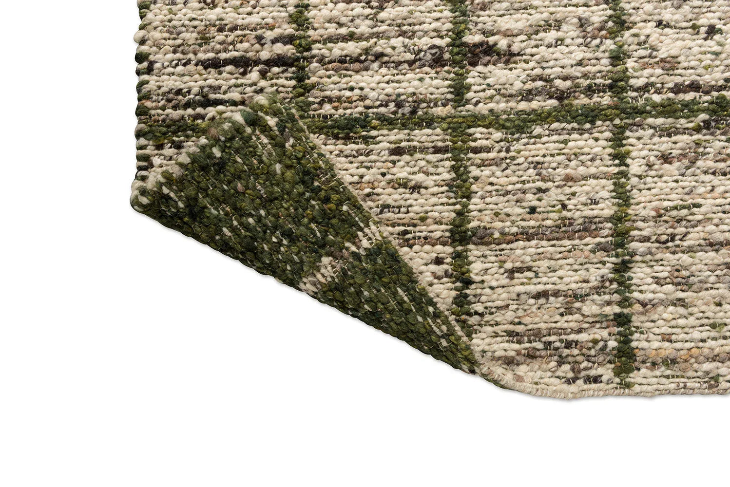 B&C Craft Jack Hunter Green Designer Rug featuring geometric grid pattern in hunter green, olive and cream on beige background, hand-tufted wool