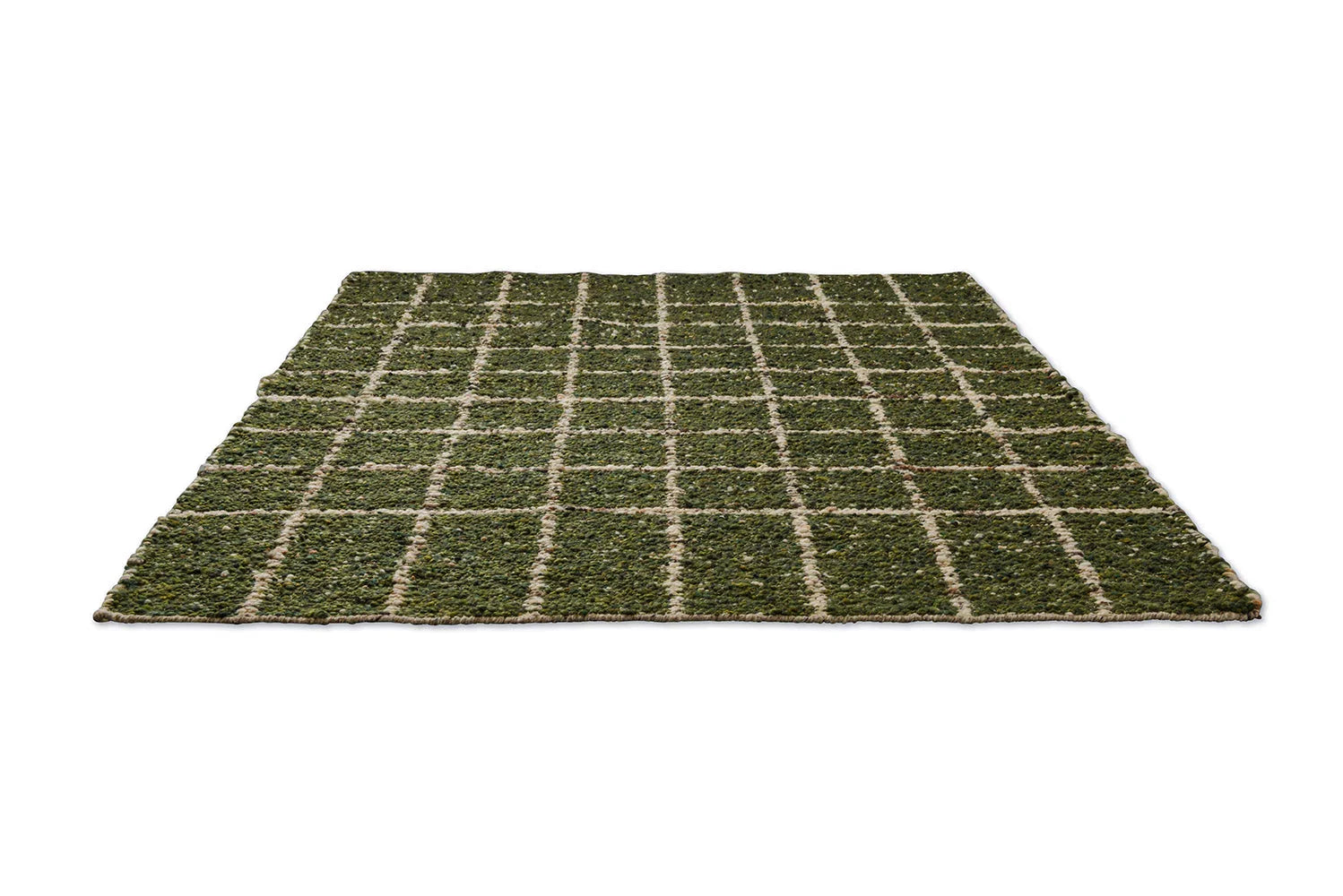 B&C Craft Jack Hunter Green Designer Rug featuring hunter green and cream grid pattern on white background, hand-tufted wool.