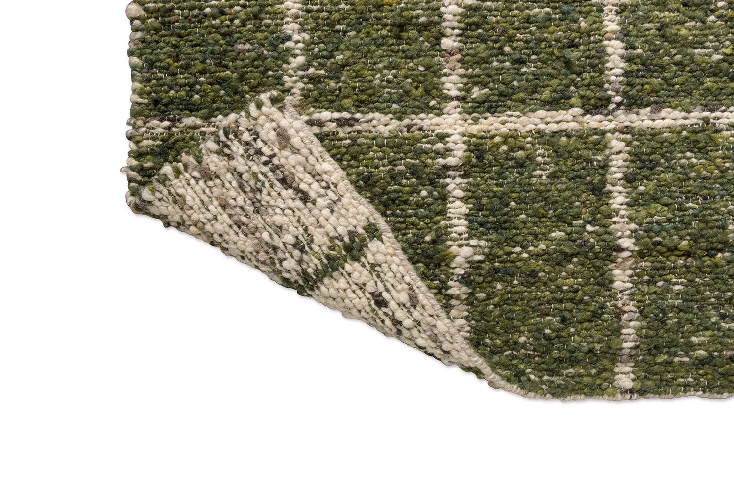 B&C Craft Jack Hunter Green Designer Rug featuring a plaid geometric pattern in hunter green, olive and cream on beige background, hand-tufted wool