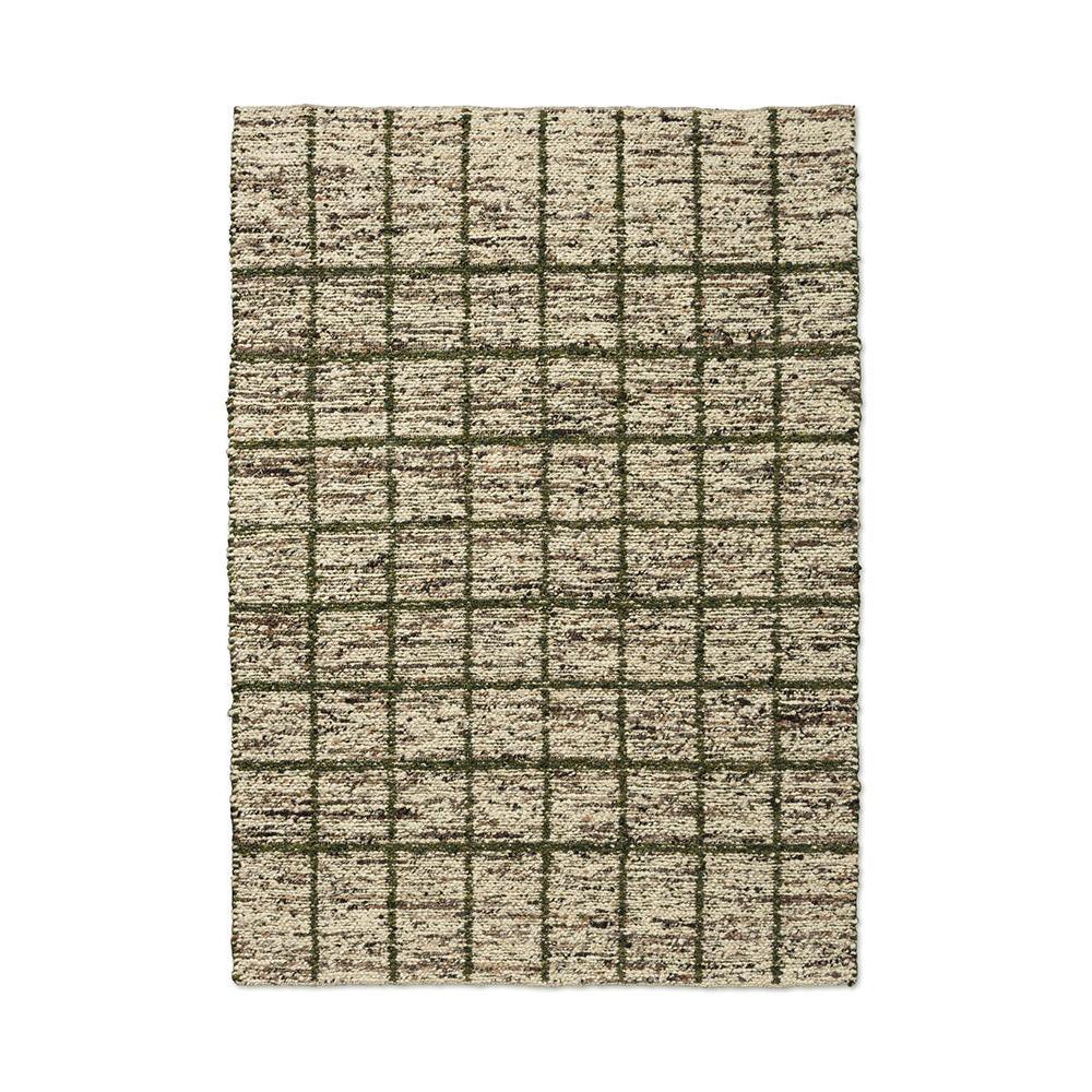 B&C Craft Jack Hunter Green Designer Rug featuring a grid pattern in hunter green on cream-beige background, hand-tufted wool