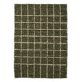 Brink and Campman Craft Jack Hunter Green handwoven wool rug featuring irregular grid pattern with rich hunter green blocks outlined by natural cream gridlines in reversible flatweave construction
