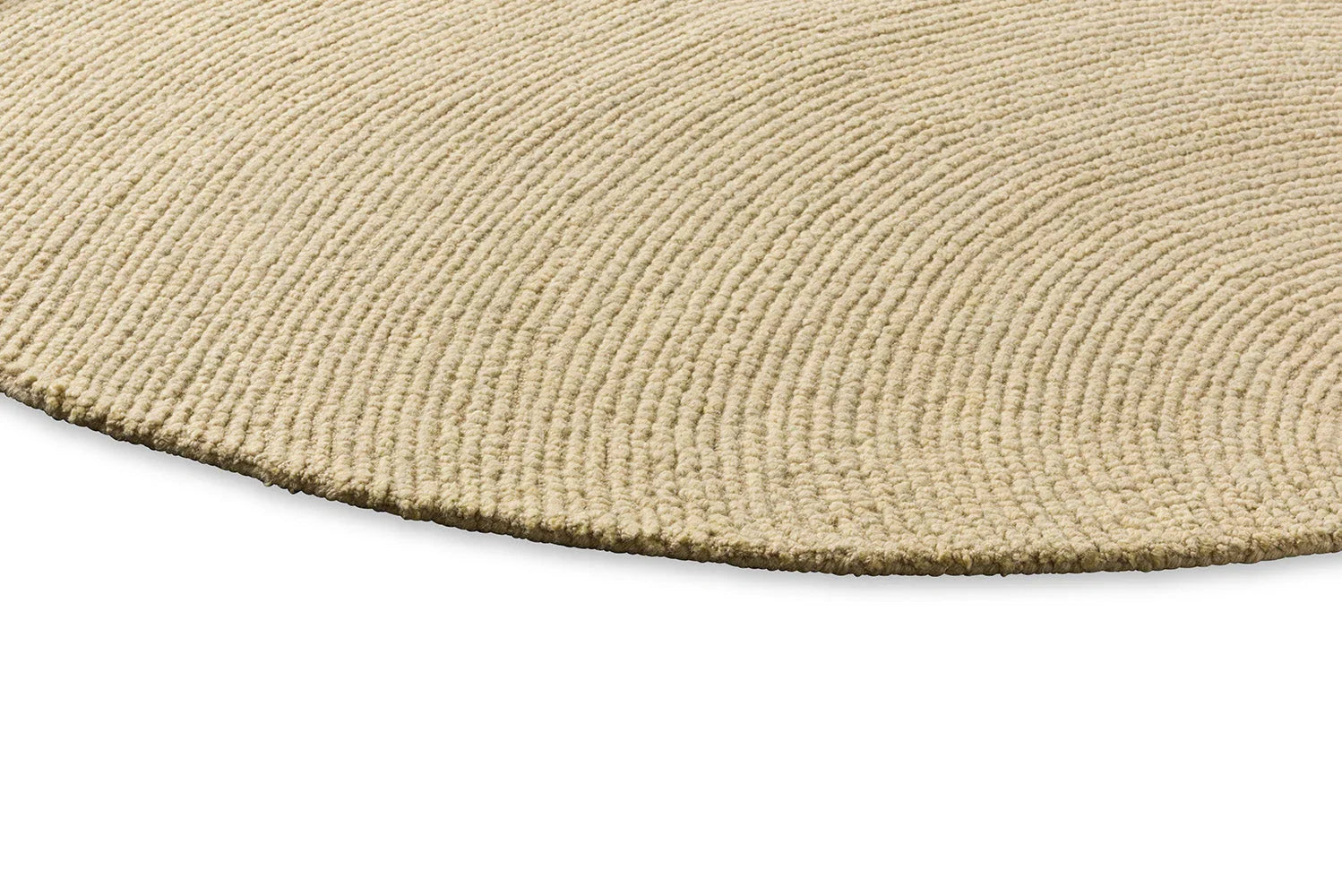 B&C Decor Echo Sand Round Rug featuring circular rib pattern in sand beige on ivory background, hand-tufted wool