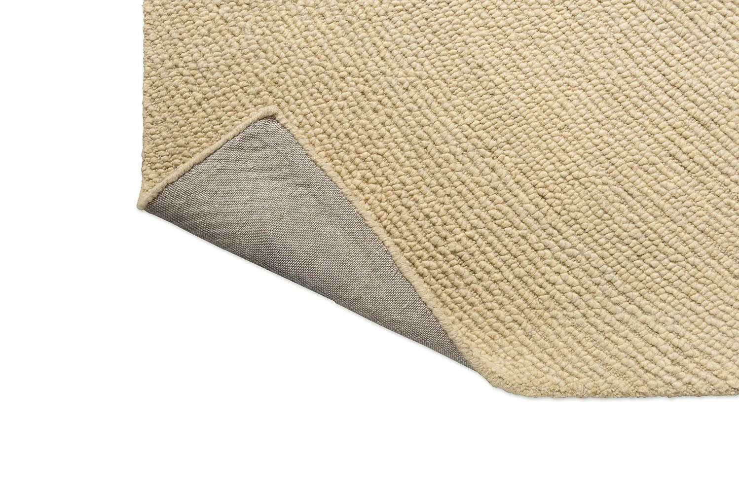 B&C Decor Echo Sand Designer Rug featuring textured solid weave in sand, cream and grey on white background, hand-tufted wool