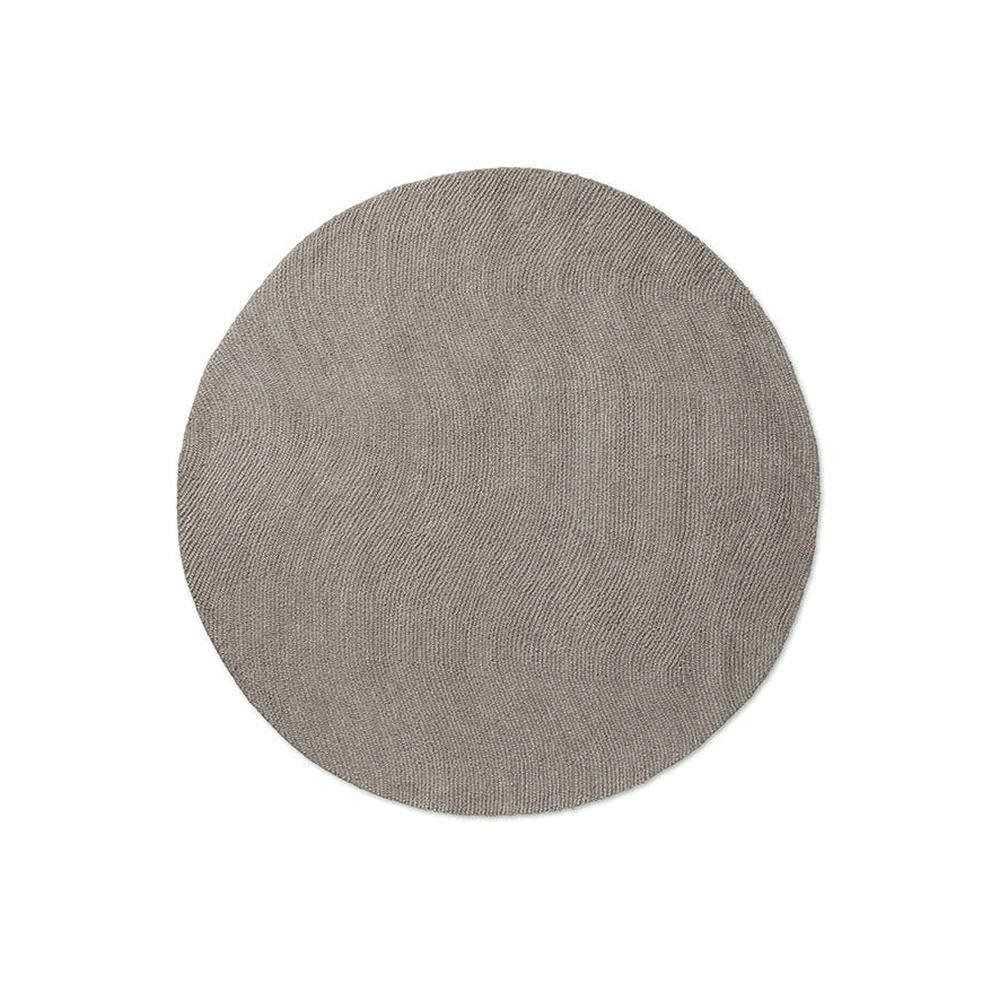 Brink and Campman Decor Echo Pebble round hand-tufted wool rug featuring sculptural raised concentric circles rippling outward in soft pebble grey with textural depth
