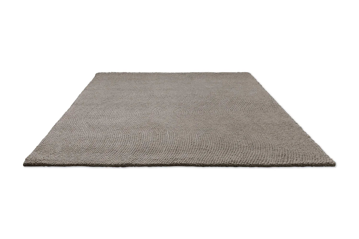 B&C Decor Echo Pebble Rug featuring ripple concentric pattern in taupe, beige and cream on white background, hand-tufted wool