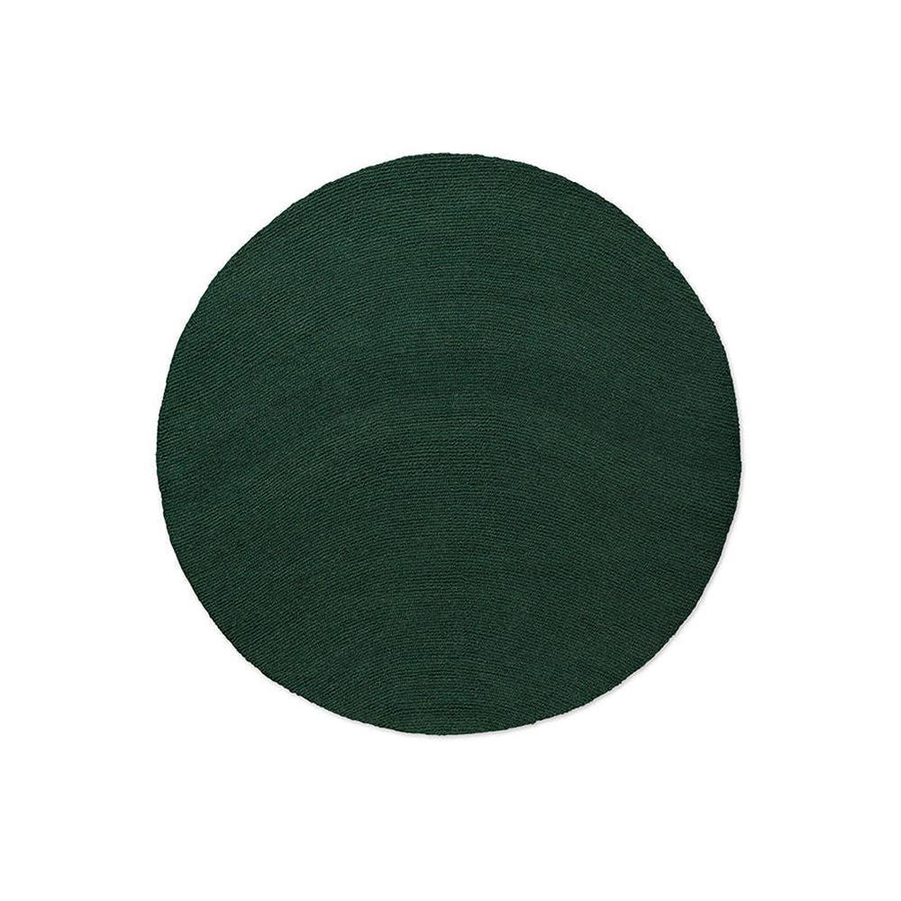 Brink and Campman Decor Echo Forest round hand-tufted wool rug featuring sculptural raised concentric circles rippling outward in rich forest green with textural depth
