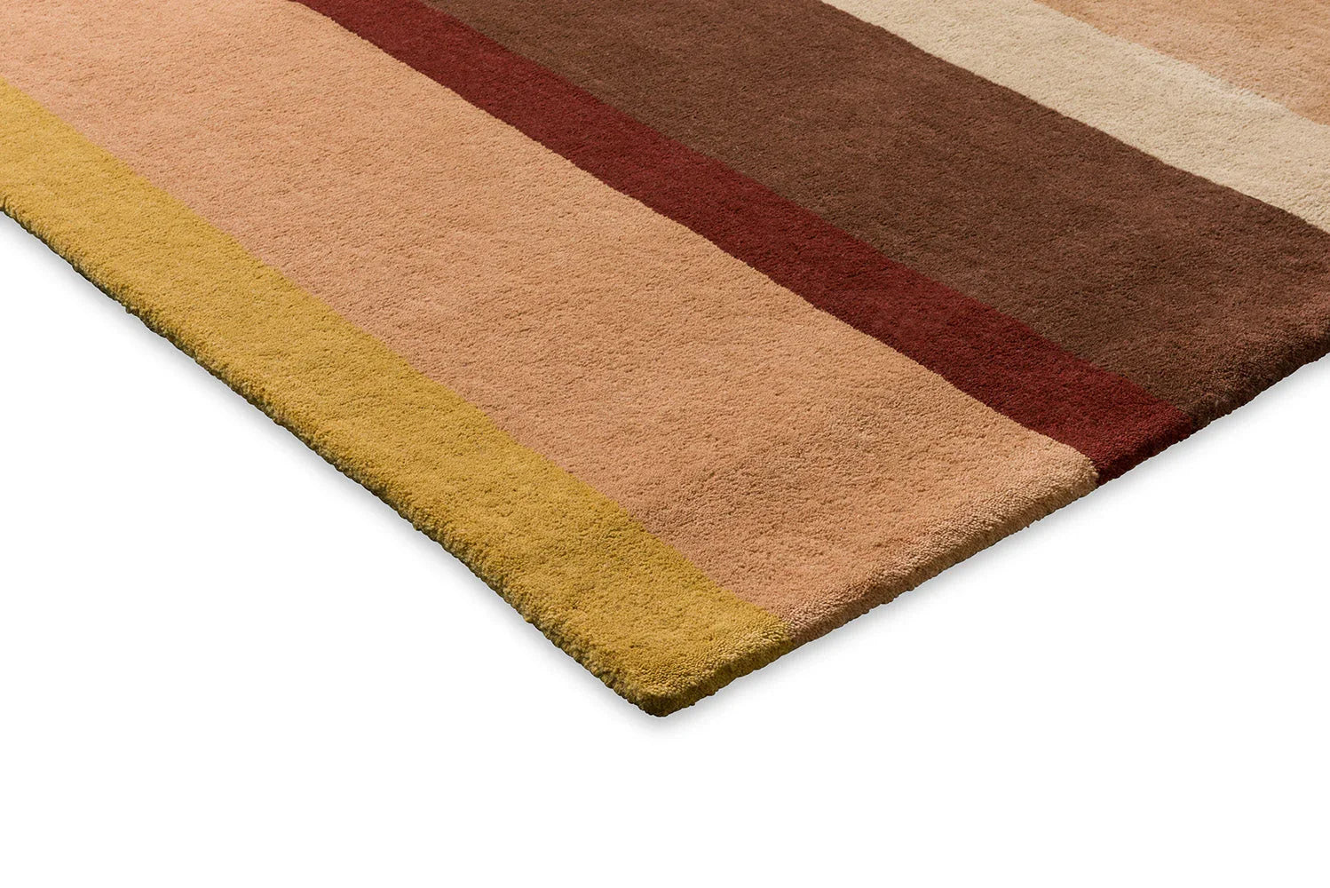 B&C Decor Linear Ruby rug featuring bold stripe pattern in mustard, peach, dusty pink, burgundy on cream, hand-tufted wool