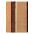 Brink and Campman Decor Linear Ruby hand-tufted wool rug featuring bold vertical colour blocks in golden mustard yellow, soft blush pink, deep burgundy, chocolate brown, cream, and plum with asymmetric composition
