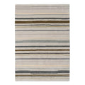 Brink and Campman Decor Shift Steel Metal hand-tufted wool rug featuring horizontal bands in sophisticated neutral palette of warm beige, cool grey, charcoal, olive green, and cream with subtle colour-shift effect
