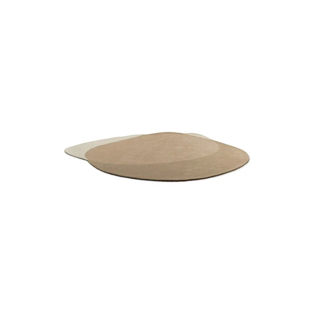 Brink & Campman Element Arp Natural Designer Rug featuring abstract overlapping circle pattern in beige, taupe and cream on ivory background, hand-tufted wool