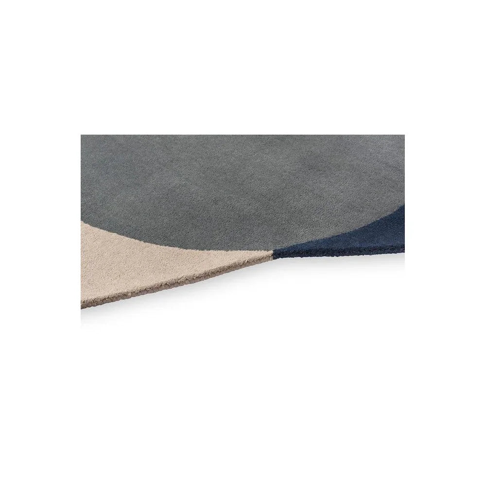 Brink & Campman Element Arp Blue Rug featuring abstract colour-block in slate grey, beige and navy on white background
