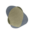 Brink & Campman Element Chad Grey Green Designer Rug featuring abstract overlapping oval shapes in blue-grey, olive and sage on light background, hand-tufted wool