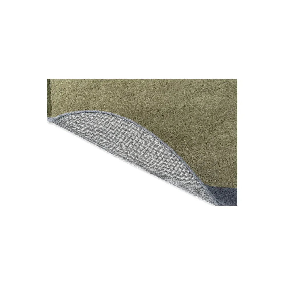 Brink & Campman Element Chad Grey Green Designer Rug featuring modern abstract pattern in olive green, grey and charcoal on white background, hand-tufted wool