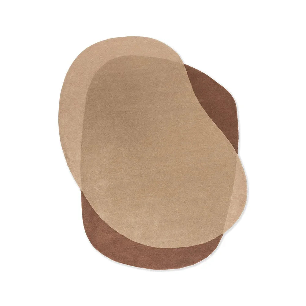 Brink & Campman Element Moore Caramel Rug featuring abstract oval shapes in caramel, beige and brown on cream background, hand-tufted wool