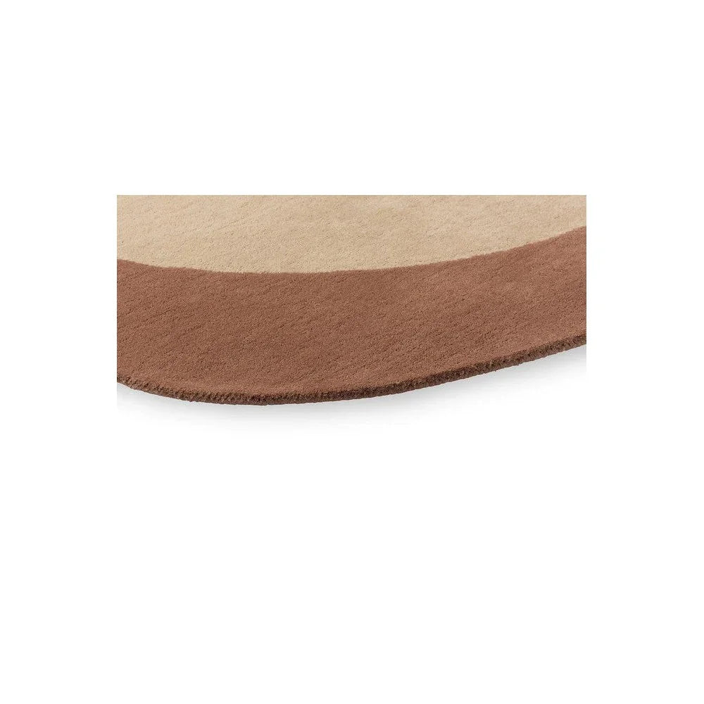 Brink & Campman Element Moore Caramel Rug with curved beige and caramel blocks on warm beige background, hand-tufted wool