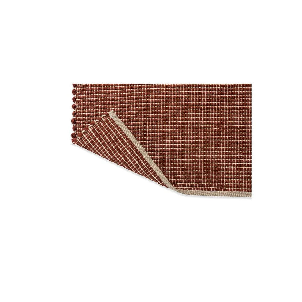 Brink & Campman Frame Brick Designer Rug featuring geometric grid pattern in brick red, beige and cream on warm beige background, hand-tufted wool