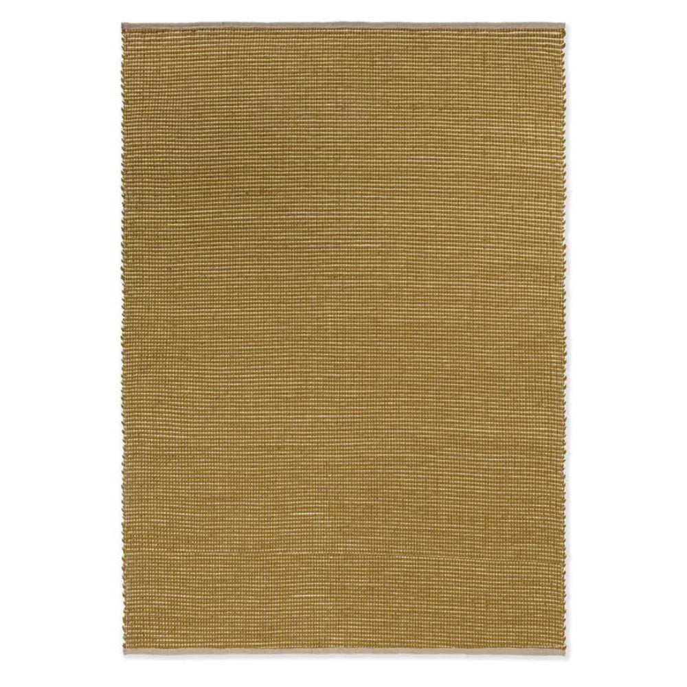 Brink & Campman Frame Mustard Designer Rug featuring solid woven texture in mustard yellow on white background, woven wool