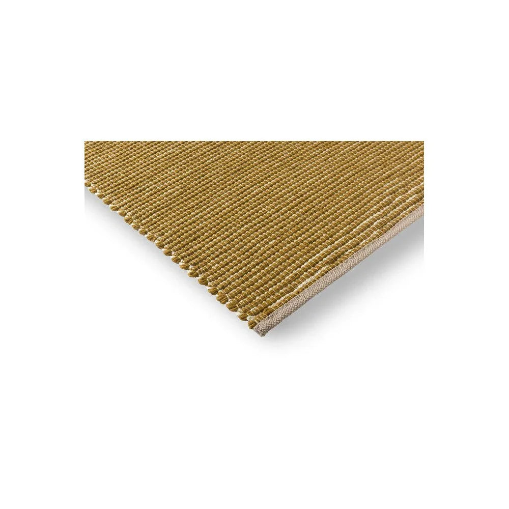 Brink & Campman Frame Mustard Designer Rug featuring textured loop pattern in mustard yellow on cream backing, hand-tufted wool