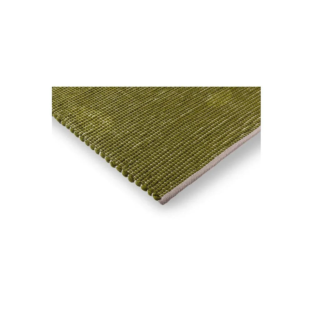 Frame Leaf Designer Rug by Brink & Campman featuring textured olive green weave on beige backing, hand-tufted wool