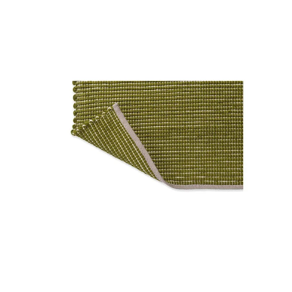 Brink & Campman Frame Leaf Designer Rug featuring grid pattern in olive green with beige edge on ivory background, machine-woven