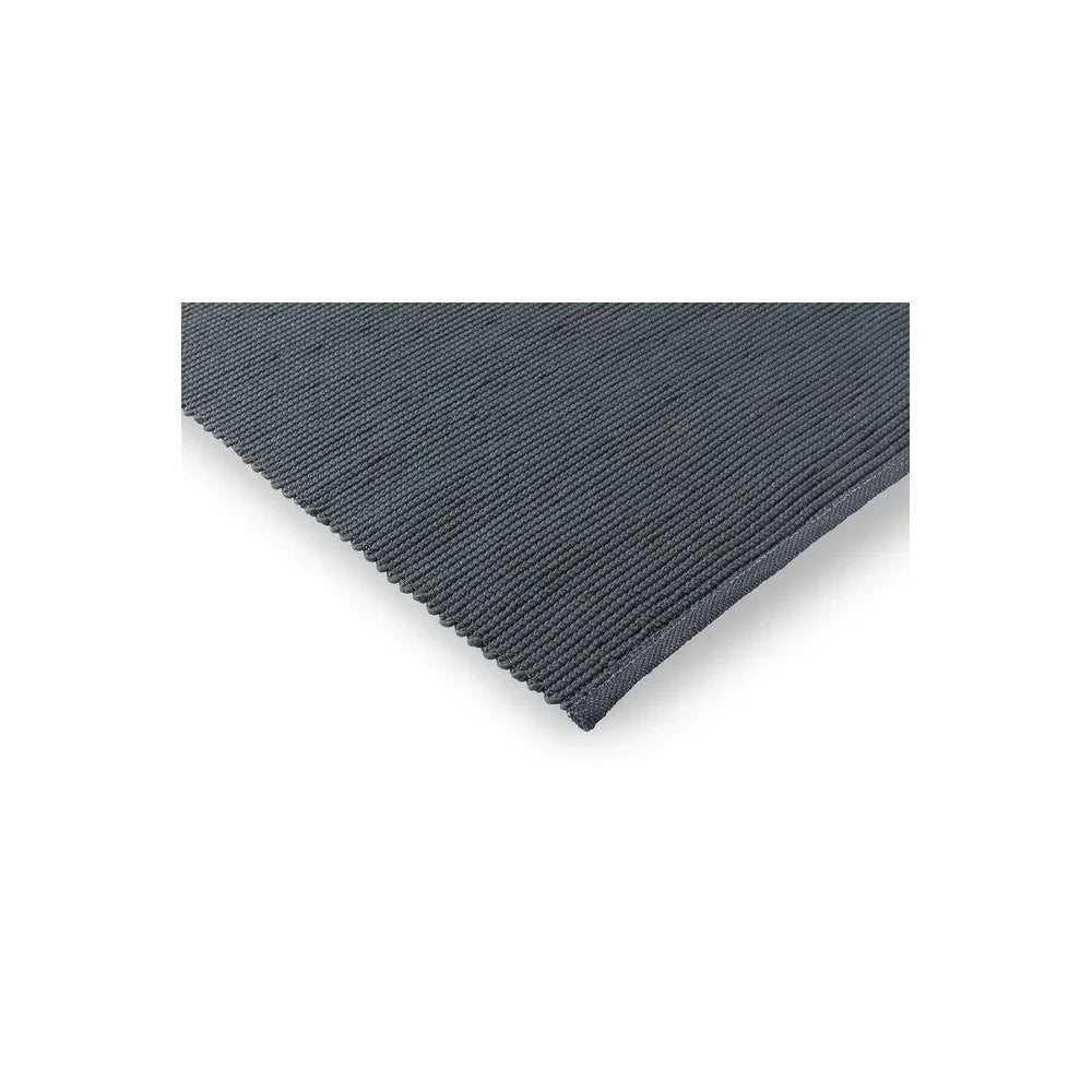 Brink & Campman Grid Slate Designer Rug featuring ribbed grid pattern in slate blue and charcoal on dark blue background, hand-tufted wool