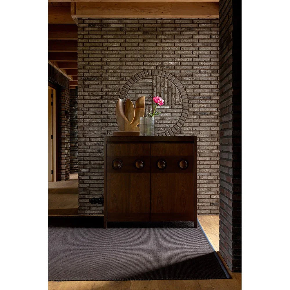 Brink & Campman Grid Cacao Designer Rug featuring grid pattern in cacao, chocolate and charcoal on dark grey background, hand-tufted wool