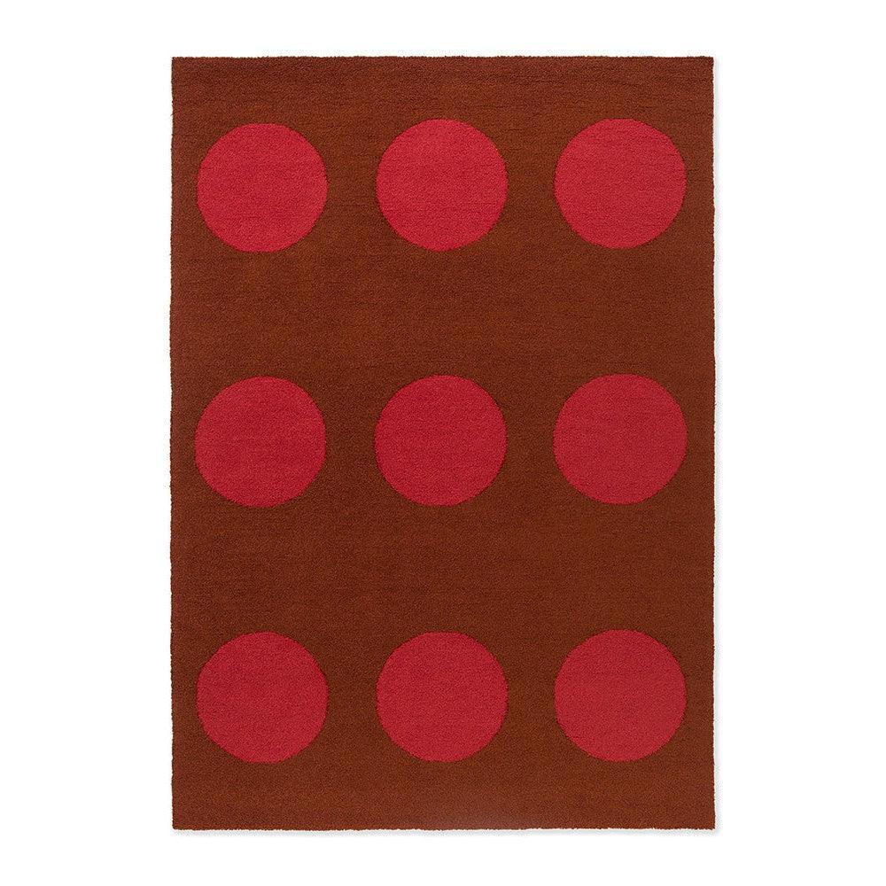Brink & Campman Habitat Festival Dots Rug featuring polka dot pattern in crimson red on chocolate brown background, machine-made polypropylene