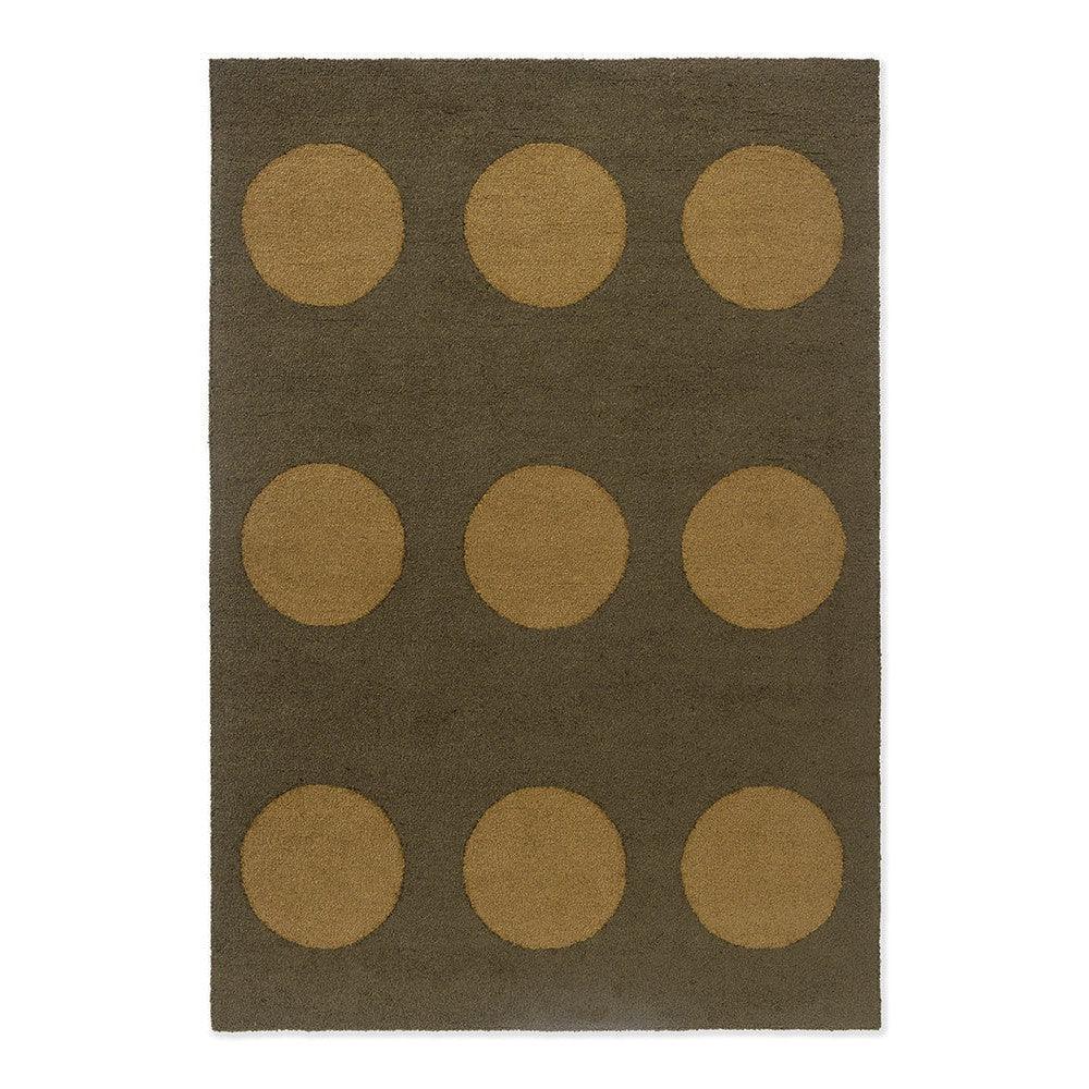 Brink & Campman Habitat Festival Dots Olive Green Outdoor Rug featuring circular dot pattern in burnt orange on olive background, machine-woven polypropylene