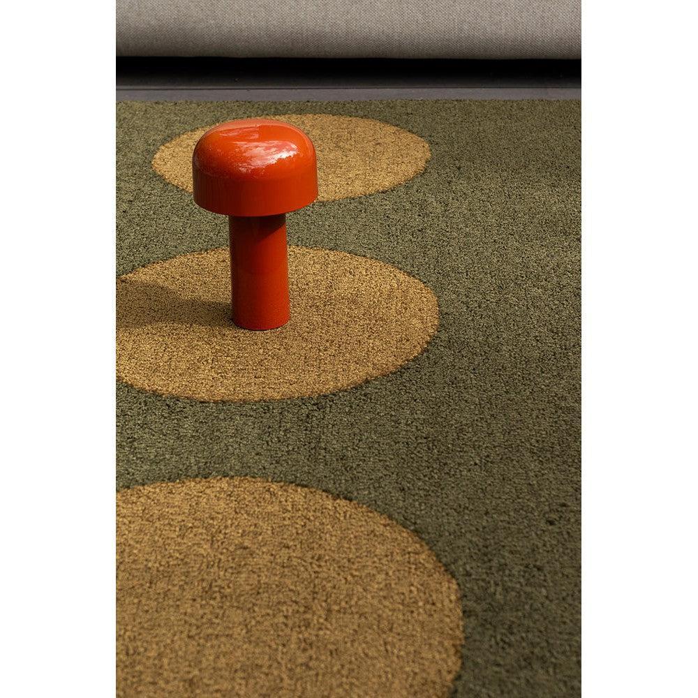 Brink & Campman Habitat Festival Dots Olive Green Outdoor Rug featuring circular dot pattern in olive green and sand on olive background