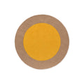Brink & Campman Habitat Festival round rug featuring mustard yellow circle on beige outer ring, indoor/outdoor design