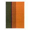 Brink & Campman Habitat Festival Stripe Orange outdoor rug featuring forest green, olive, brown and orange stripes on white background, indoor/outdoor construction