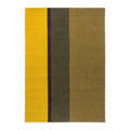 Brink & Campman Habitat Festival Stripe Yellow Rug featuring vertical mustard, olive and tan stripes on white background, machine-made polypropylene