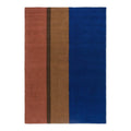 Brink & Campman Habitat Festival Stripe Blue outdoor rug featuring vertical blocks in terracotta, brown and royal blue on white background, machine-woven polypropylene