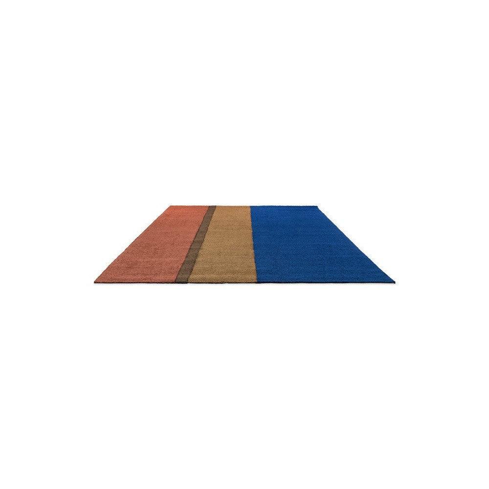Brink & Campman Habitat Festival Stripe Rug featuring burnt orange, camel and royal blue blocks on white background, outdoor machine-made polypropylene