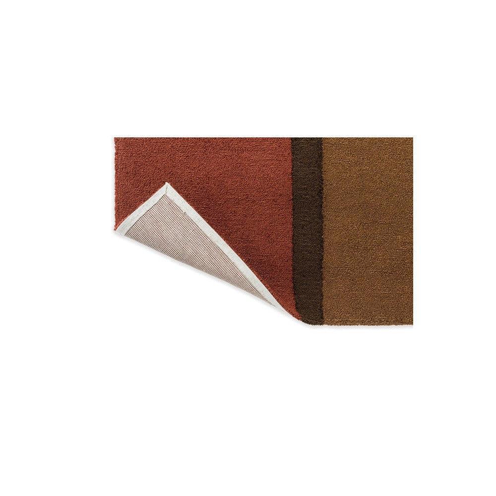 Brink & Campman Habitat Festival Stripe Rug featuring red, rust, brown and tan stripes on beige background, outdoor-ready construction