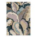 Harlequin Calathea Shiitake/Wild Water Designer Rug with abstract botanical pattern in sage, lilac, navy, taupe on cream, hand-tufted wool
