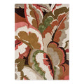 Harlequin Calathea Amber/Brazilian Rosewood rug with abstract floral pattern in amber, coral, sage and ivory on cream background, hand-tufted wool