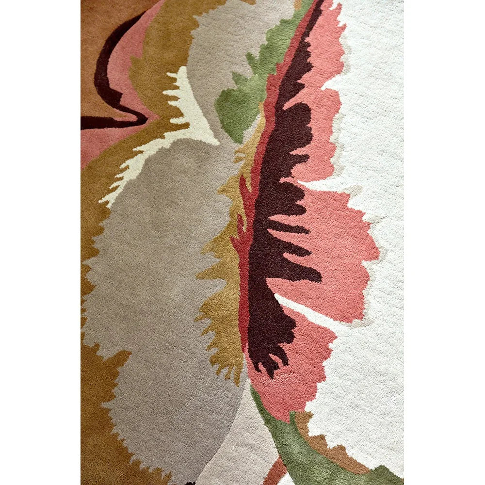 Harlequin Calathea Amber/Brazilian Rosewood Rug featuring abstract botanical pattern in amber, pink, green on cream background, hand-tufted wool