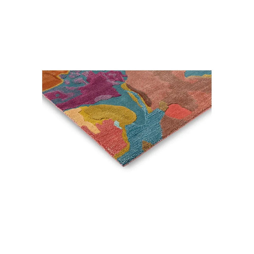 Harlequin Foresta Rosewood/huckleberry Designer Rug featuring abstract botanical pattern in rosewood, huckleberry, teal, yellow on cream, hand-tufted wool