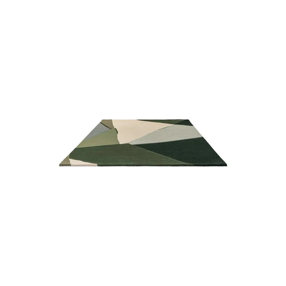 Harlequin Sumi Reflect Fern/pistachio Rug featuring geometric camo in fern green, pistachio, olive on white, hand-tufted wool