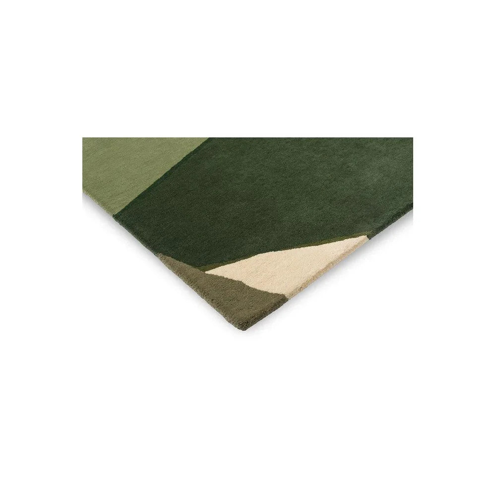 Harlequin Sumi Reflect Fern/Pistachio Designer Rug featuring geometric color blocks in fern green, pistachio, olive and beige