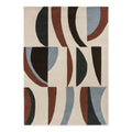 Harlequin Torillo Cornflower / Walnut Designer Rug featuring abstract curved shapes in cornflower blue, walnut, black and cream on cream background, hand-tufted wool
